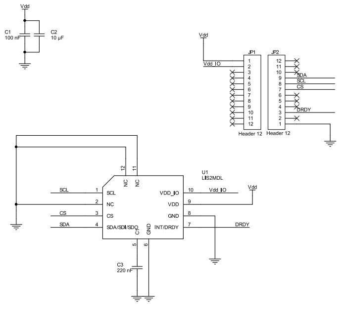 回路図 - STMicroelectronics STEVAL-MKI181V1 LIS2MDLアダプタボード